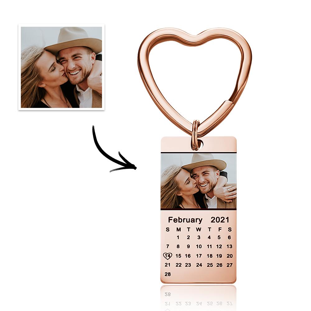 Custom Photo Keychain Calendar Keychain Silver Color with Heart Christmas Gifts for Your Lover