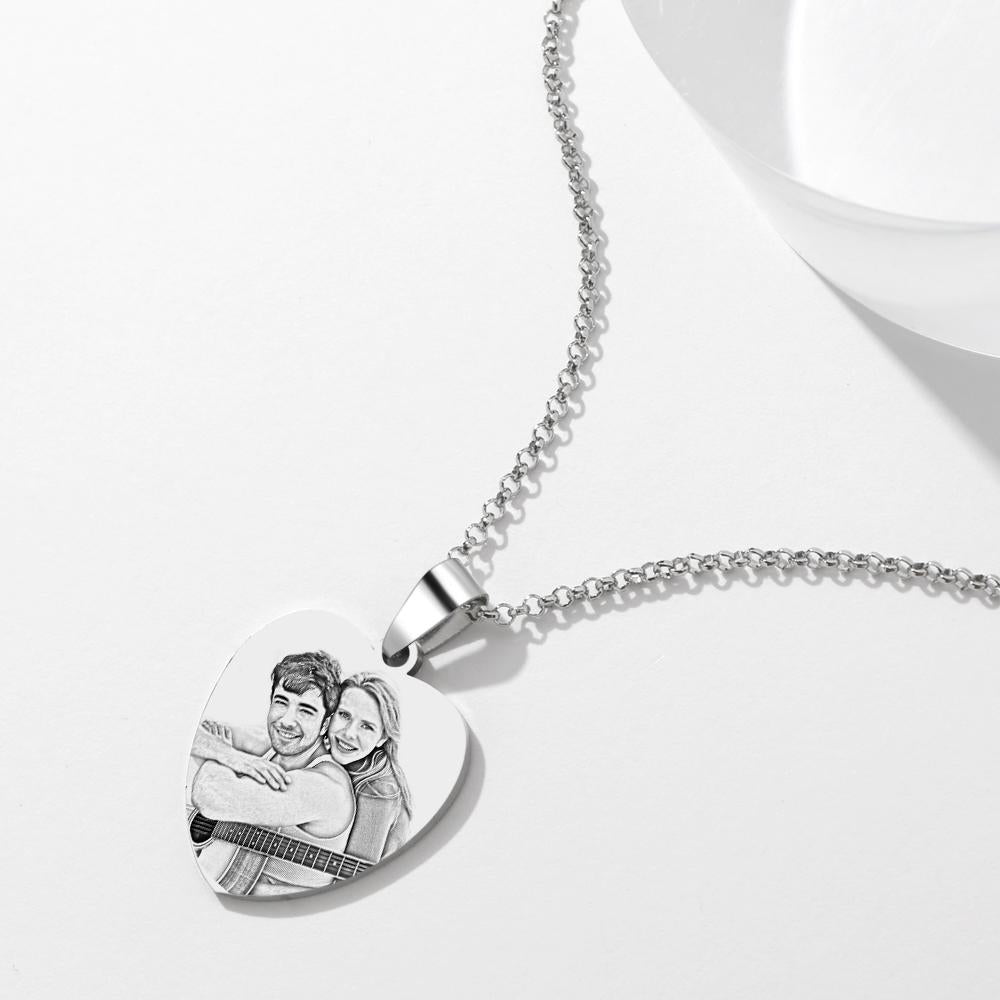 Engraved Heart Calendar Tag Photo Necklace Stainless Steel Gifts for Your Lover