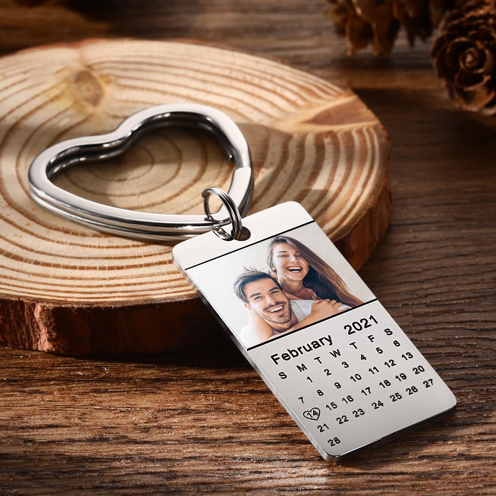 Custom Photo Keychain Calendar Keychain Silver Color with Heart Christmas Gifts for Your Lover