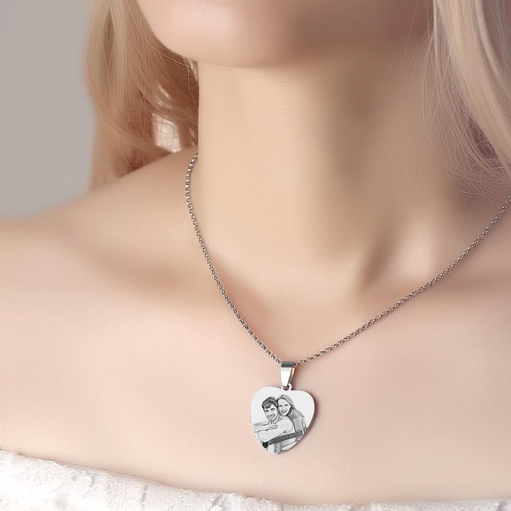 Engraved Heart Calendar Tag Photo Necklace Stainless Steel Gifts for Your Lover