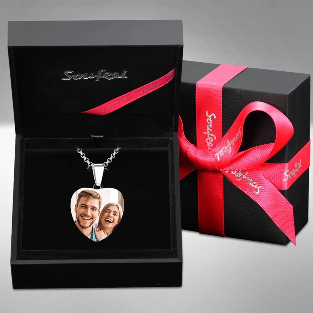 Engraved Heart Calendar Tag Photo Necklace Stainless Steel Gifts for Your Lover