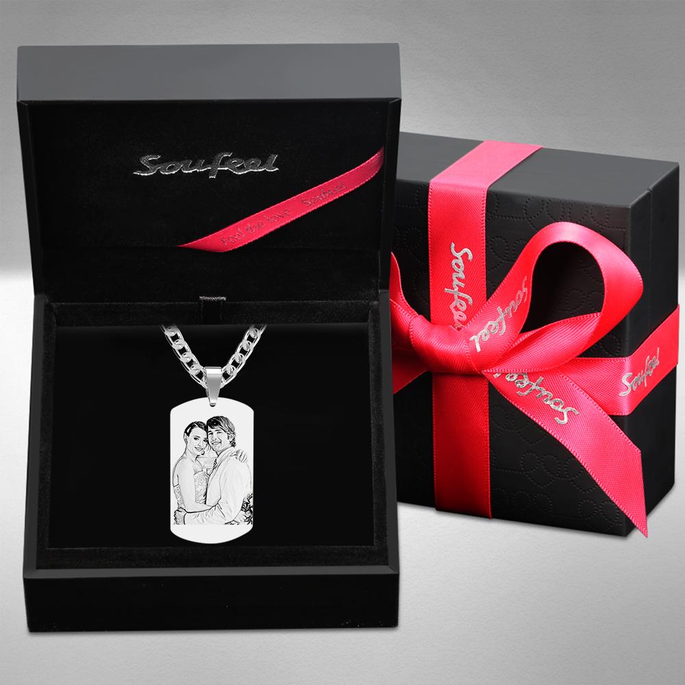 Engraved Heart Calendar Tag Photo Necklace Stainless Steel Gifts for Your Lover