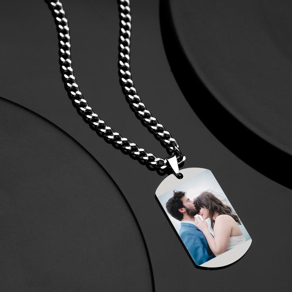 Engraved Heart Calendar Tag Photo Necklace Stainless Steel Gifts for Your Lover