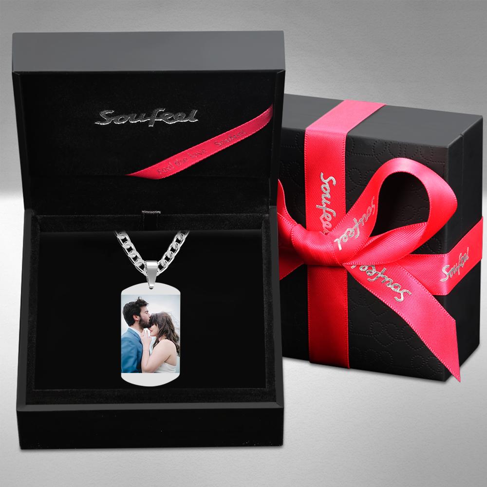 Engraved Heart Calendar Tag Photo Necklace Stainless Steel Gifts for Your Lover