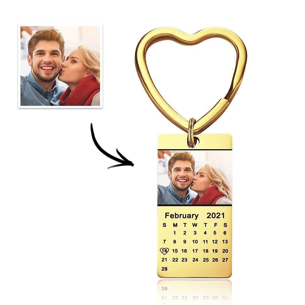 Custom Photo Keychain Calendar Keychain Silver Color with Heart Christmas Gifts for Your Lover