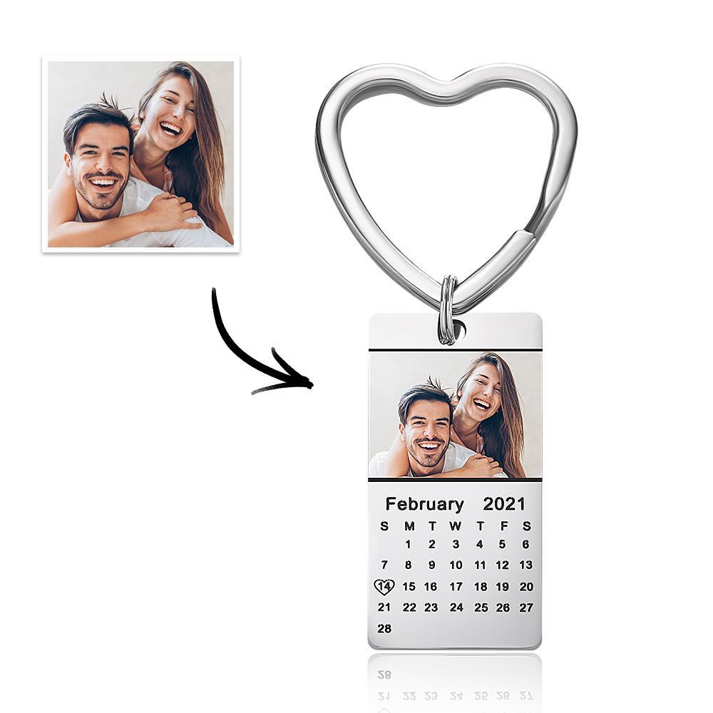 Custom Photo Keychain Calendar Keychain Silver Color with Heart Christmas Gifts for Your Lover