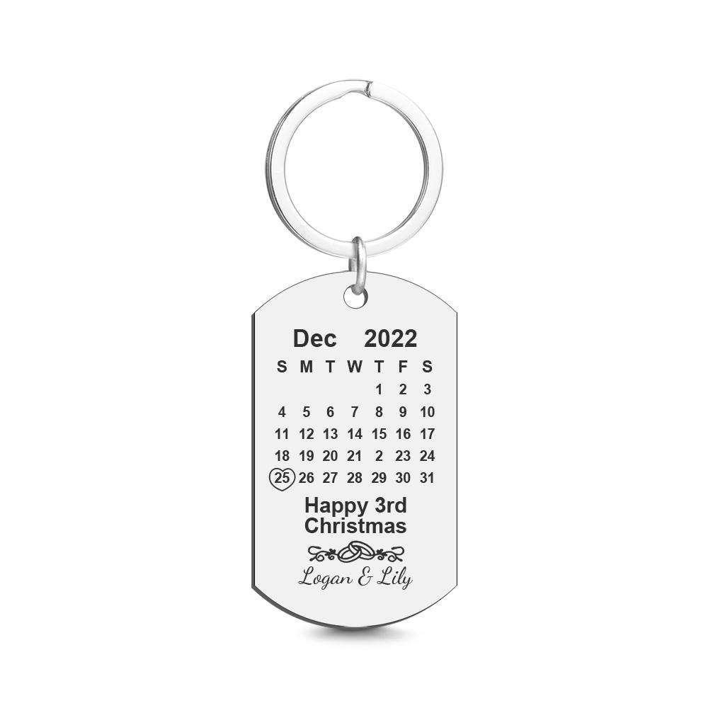 Custom Calendar Engraved Tag Key Chain Anniversary Gift For Lovers On Christmas