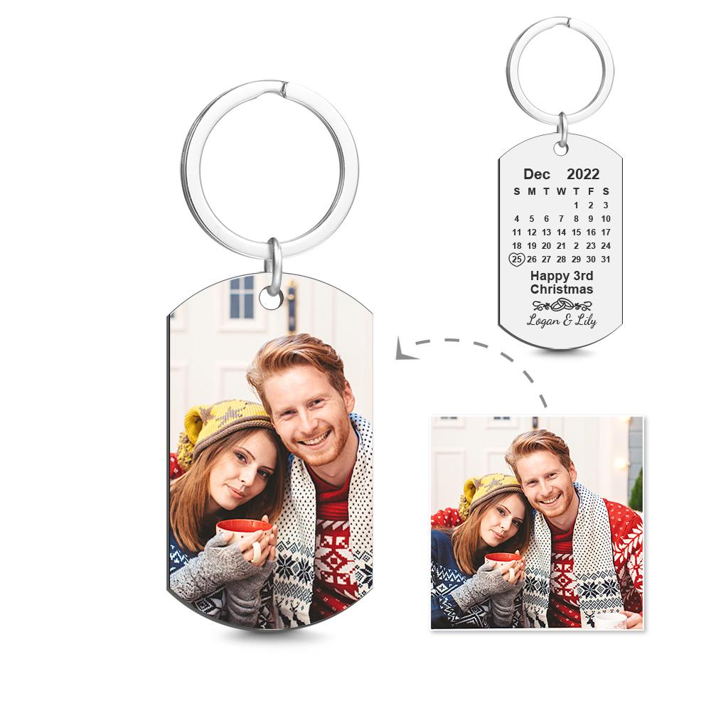 Custom Calendar Engraved Tag Key Chain Anniversary Gift For Lovers On Christmas